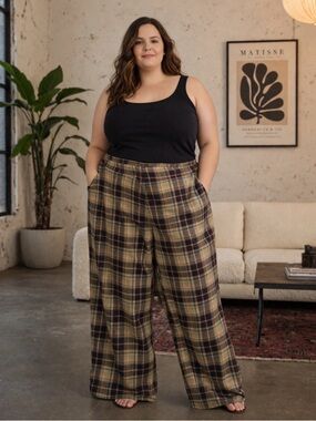 Nordstrom Plaid Wide-Leg Pants in Brown and Black